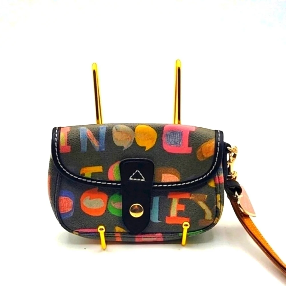DOONEY & BOURKE Vintage Doodle Leather Black Pink Heart Tag